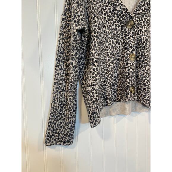 Madewell Ditsy Floral Knit Cardigan Sweater Cropped Stretch Ribbed Wool sz XS - Picture 3 of 6